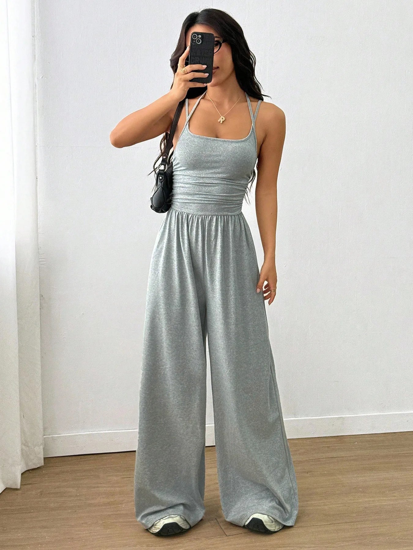 New Spring Summer Jumpsuit Solid Color Casual Simple Spring Summer Suspender Sleeveless High Waist Backless Loose Overalls
