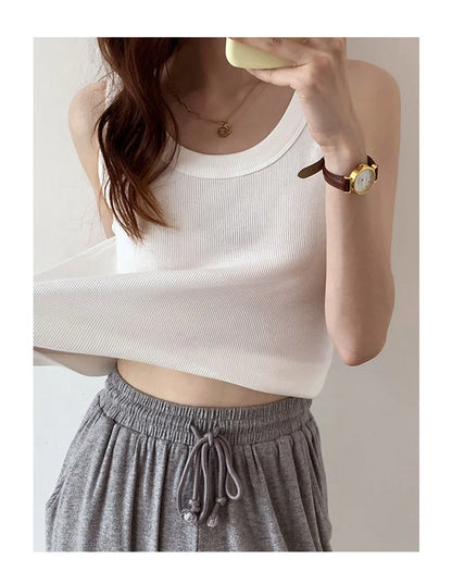 Summer Knitted Solid Color Tanks Top White Skinny Camisole Women Basic Camisole T-Shirt