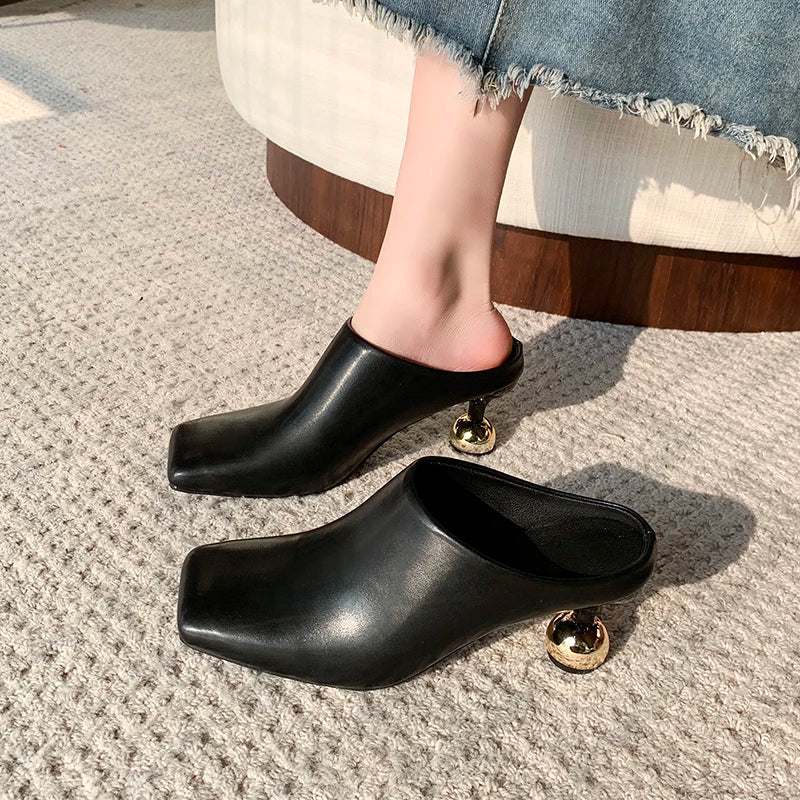 Square Head Women's Textured Elegant  Casual Round Heels
