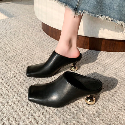 Square Head Women's Textured Elegant  Casual Round Heels