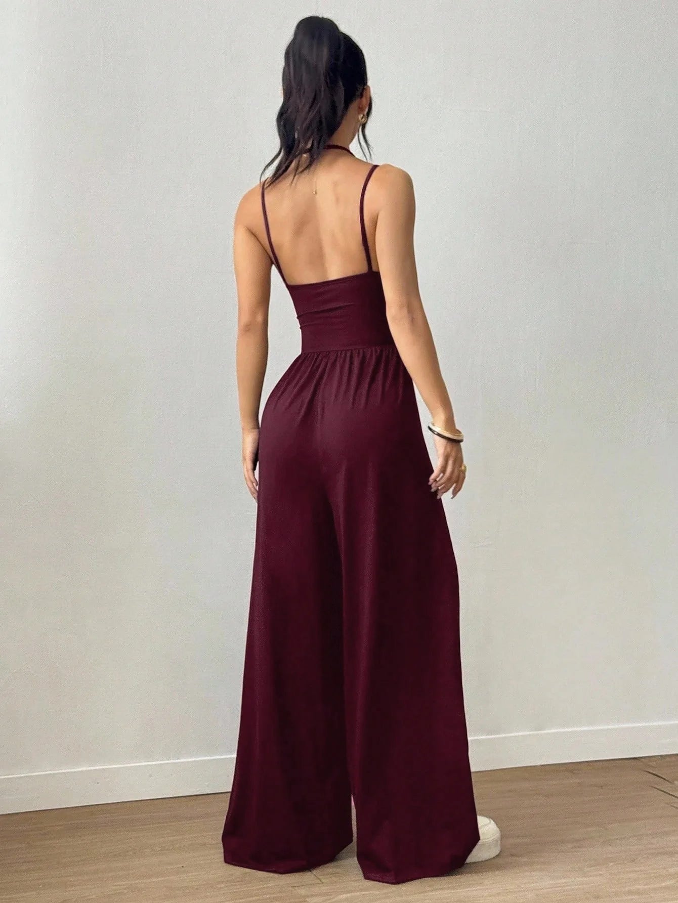 New Spring Summer Jumpsuit Solid Color Casual Simple Spring Summer Suspender Sleeveless High Waist Backless Loose Overalls