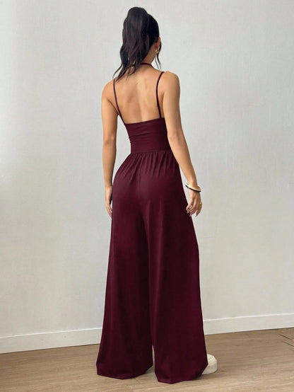 New Spring Summer Jumpsuit Solid Color Casual Simple Spring Summer Suspender Sleeveless High Waist Backless Loose Overalls