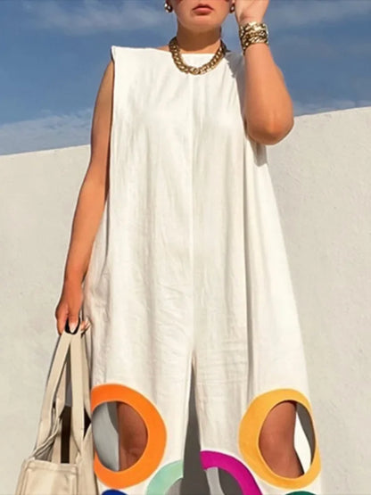 UOOZEE Women's Summer Colorful Circle Cutouts Hollow Out Jumpsuits Sleeveless Oversized Urban Casual Elegant Jump Suits 2025 New