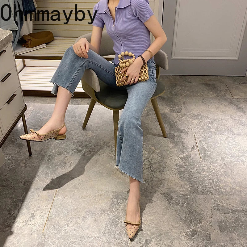 2026 Summer Butterfly-knot Women Sandals Fashion Mesh Pointed Toe Slip On Shoes Ladies Elegant Party Dress Flats Sandalias
