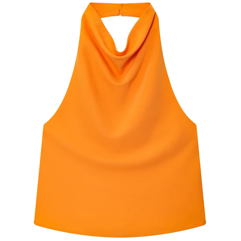 Satin Halter Sleeveless Open back Summer Top Off Shoulder