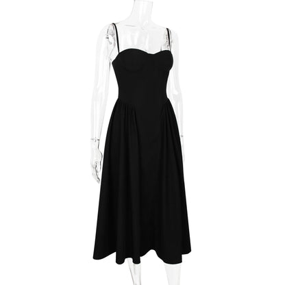 Sweetheart Spaghetti Strap  Fit and Flare Elegant Midi Dress
