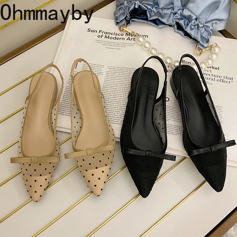 2026 Summer Butterfly-knot Women Sandals Fashion Mesh Pointed Toe Slip On Shoes Ladies Elegant Party Dress Flats Sandalias