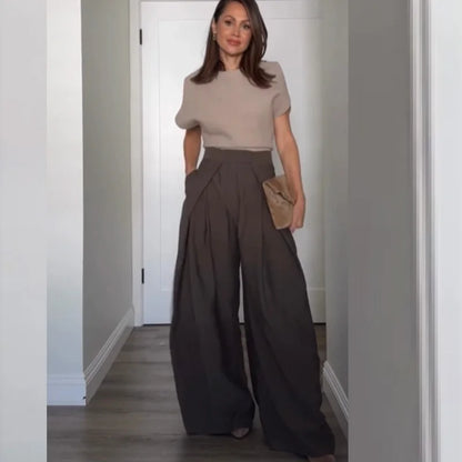 High-Rise Wrap-Front Pleated Palazzo Pants