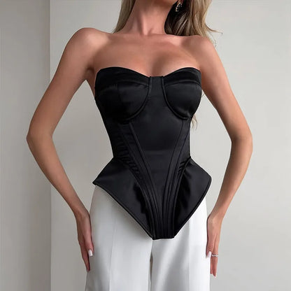 Black Strapless Corset Top Women Fashion Solid Sleeveless Backless Slim Short Vest 2026 Lady Fashion Party Evening Vacation Tops