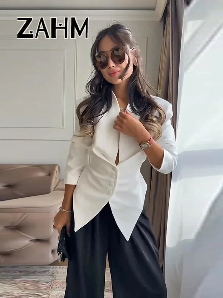 Casual Lace Up Solid Blazer Women Fashion Slim V-neck Single Breasted Full Sleeve Jacket Female 2026 Spring Lady Outwears New