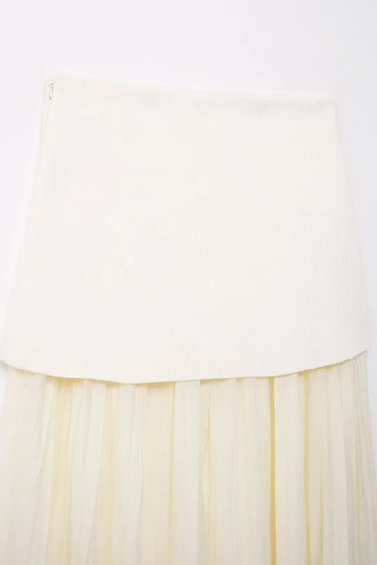 2 Piece Set Chic V-Neck Sleeveless Button Knitted Vest Top + Splicing High Waist Ankle-Length Skirt