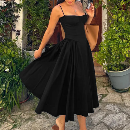 Sweetheart Spaghetti Strap  Fit and Flare Elegant Midi Dress