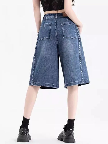 High Waist Loose Fit Thin Denim orts Women's Summer Casual Straight Leg Vintage Five-Point Pants Wide Leg Bootcut Jeans
