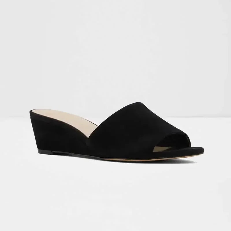 Elegant Summer Slippers 3cm Velvet Mules Wedge Sandals Slippers Open Toe High Heels Casual Dress Woman Shoes Plus Size