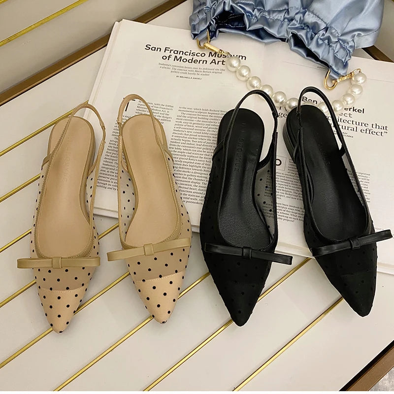 2026 Summer Butterfly-knot Women Sandals Fashion Mesh Pointed Toe Slip On Shoes Ladies Elegant Party Dress Flats Sandalias