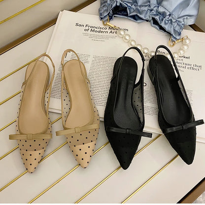 2026 Summer Butterfly-knot Women Sandals Fashion Mesh Pointed Toe Slip On Shoes Ladies Elegant Party Dress Flats Sandalias