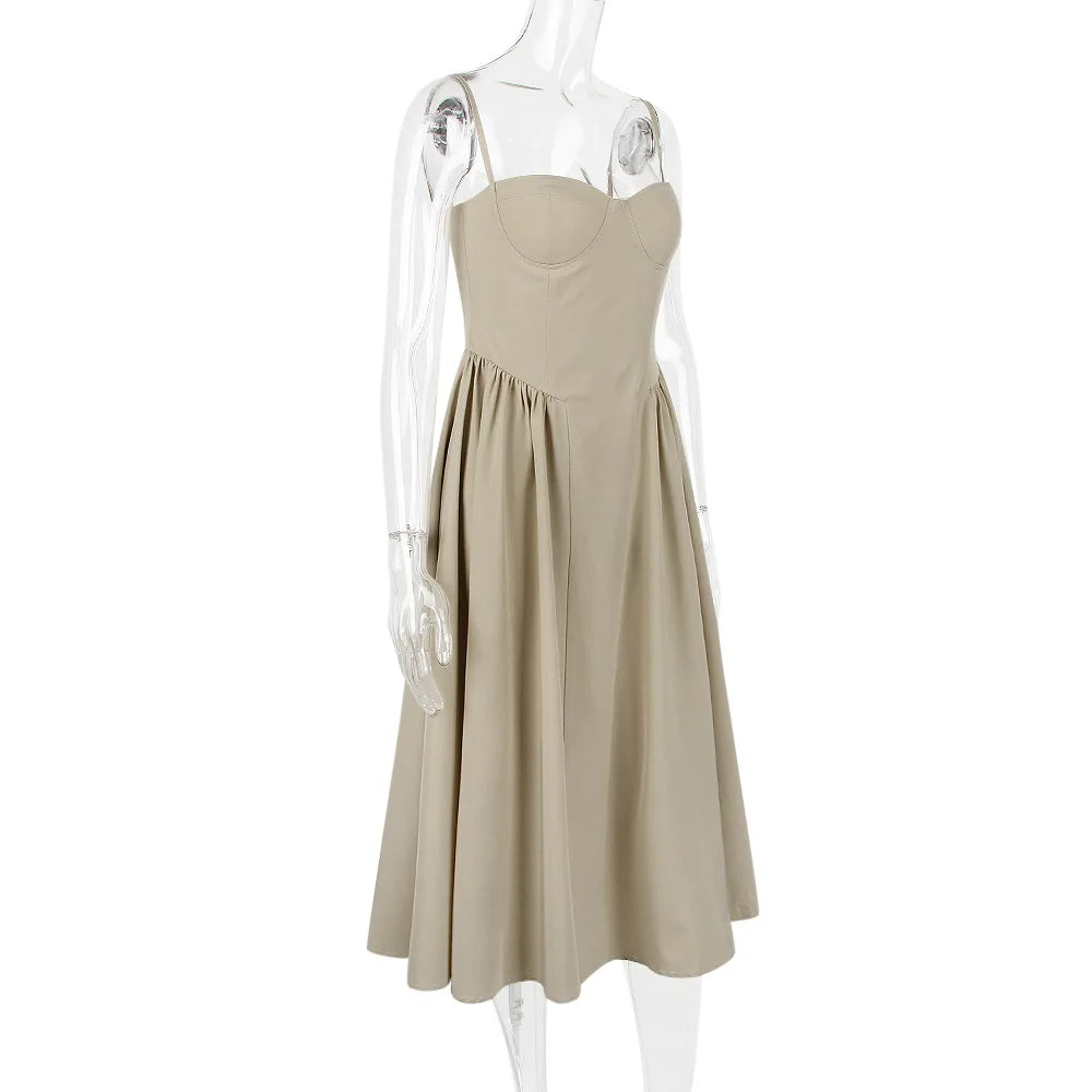 Sweetheart Spaghetti Strap  Fit and Flare Elegant Midi Dress
