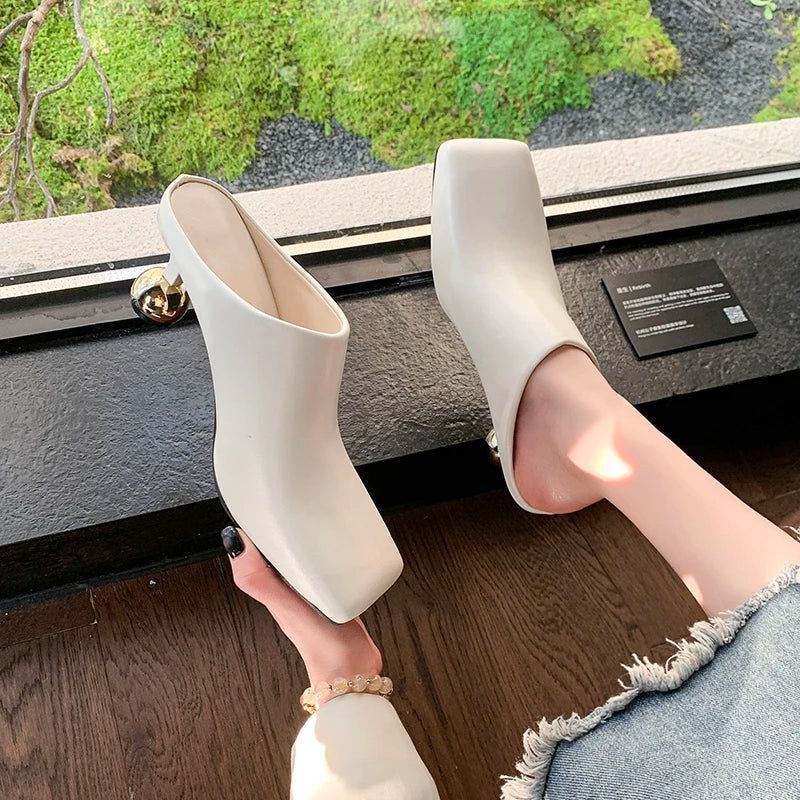 Square Head Women's Textured Elegant  Casual Round Heels