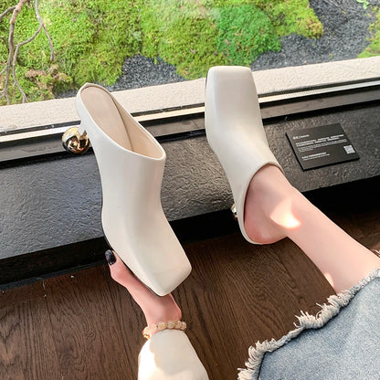 Square Head Women's Textured Elegant  Casual Round Heels