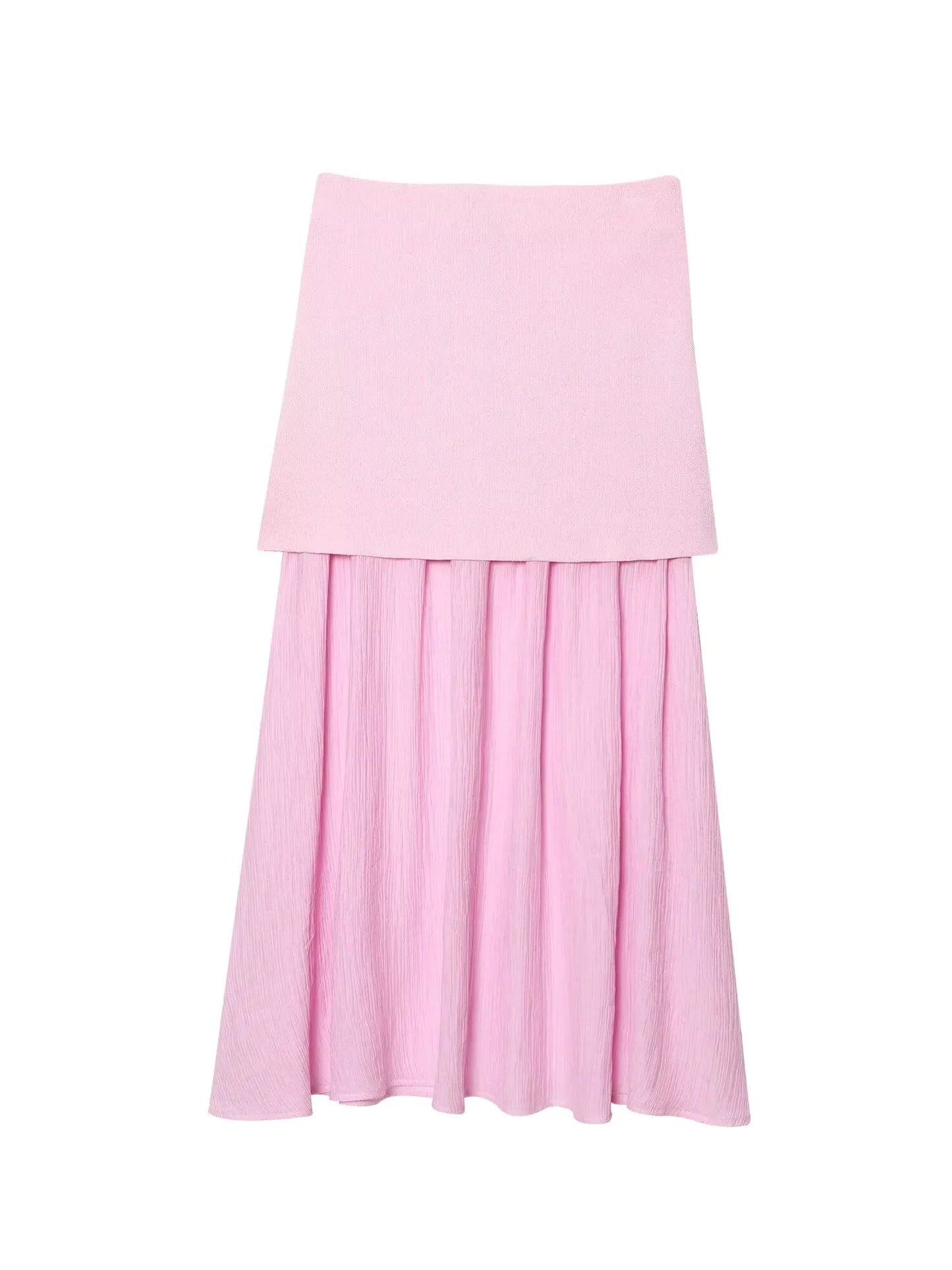 2 Piece Set Chic V-Neck Sleeveless Button Knitted Vest Top + Splicing High Waist Ankle-Length Skirt