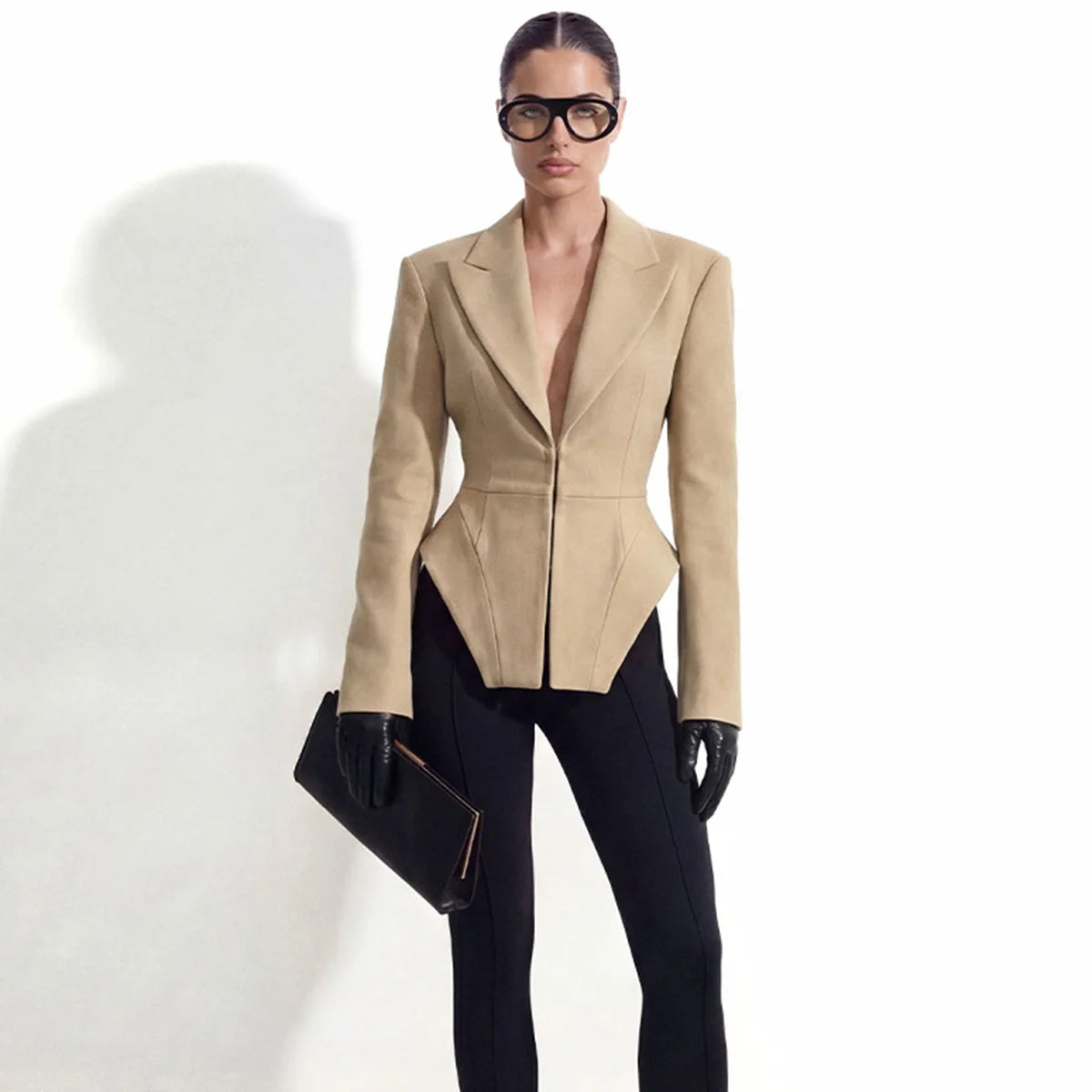 BJTZ 2026 Spring Autumn Women Elegant Irregular Hem Cropped Blazer Slim Waist Fashion Outerwear