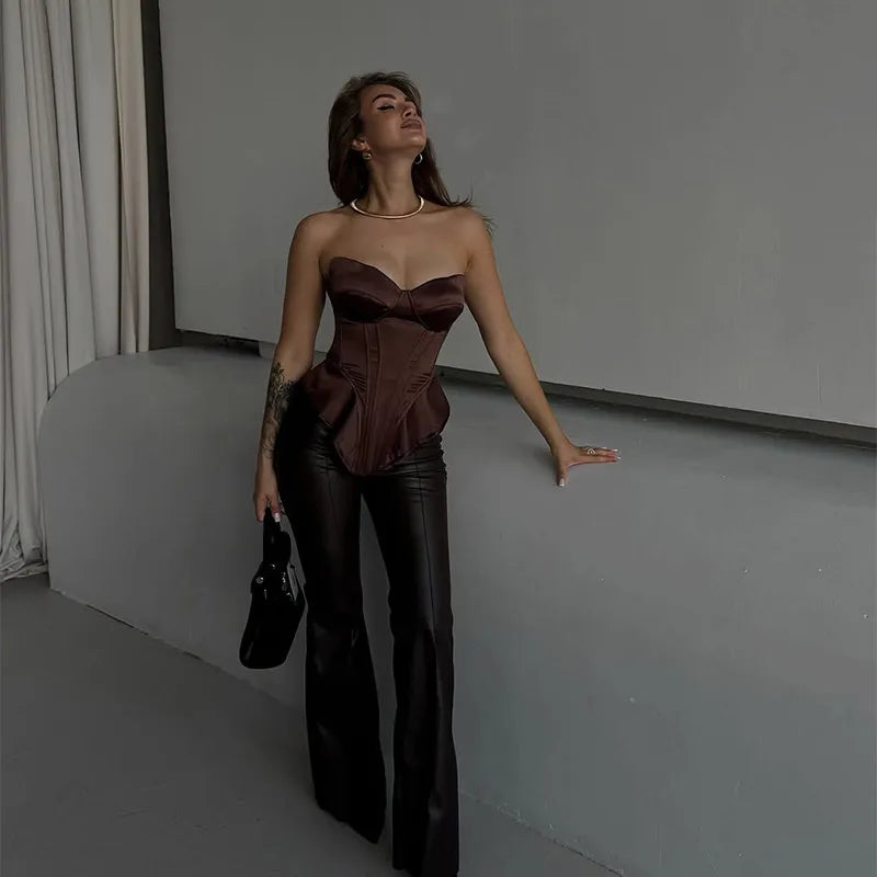 Black Strapless Corset Top Women Fashion Solid Sleeveless Backless Slim Short Vest 2026 Lady Fashion Party Evening Vacation Tops