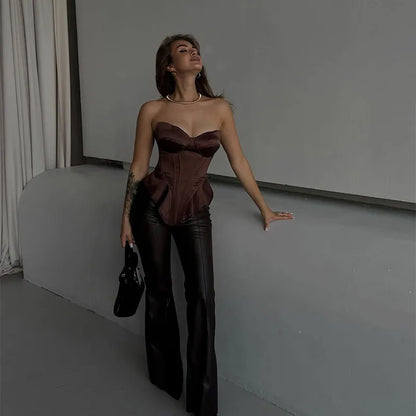 Black Strapless Corset Top Women Fashion Solid Sleeveless Backless Slim Short Vest 2026 Lady Fashion Party Evening Vacation Tops