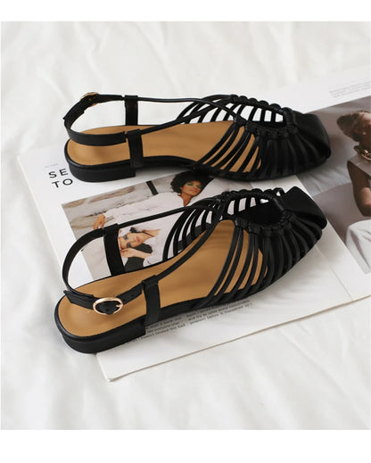Flat Sandals Summer Narrow Band Roman Shoes Casual Beach Gladiator Sandal