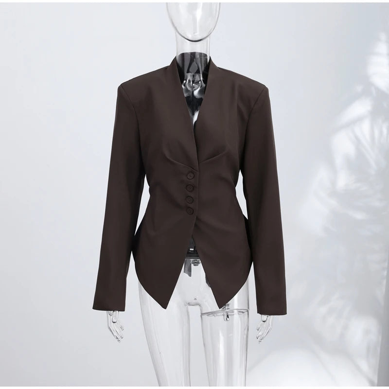 Casual Office Women's Blazer Jacket Pleated Waist Cinched Tie Up Long Sleeve Tops Elegant 2026 Spring Female Outerwear Outfit