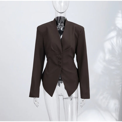 Casual Office Women's Blazer Jacket Pleated Waist Cinched Tie Up Long Sleeve Tops Elegant 2026 Spring Female Outerwear Outfit