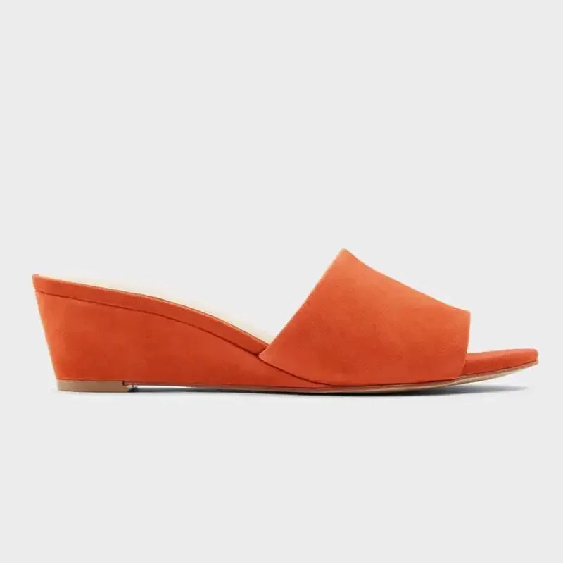 Elegant Summer Slippers 3cm Velvet Mules Wedge Sandals Slippers Open Toe High Heels Casual Dress Woman Shoes Plus Size