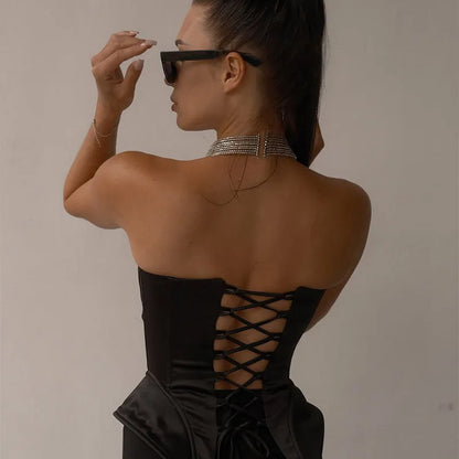 Black Strapless Corset Top Women Fashion Solid Sleeveless Backless Slim Short Vest 2026 Lady Fashion Party Evening Vacation Tops