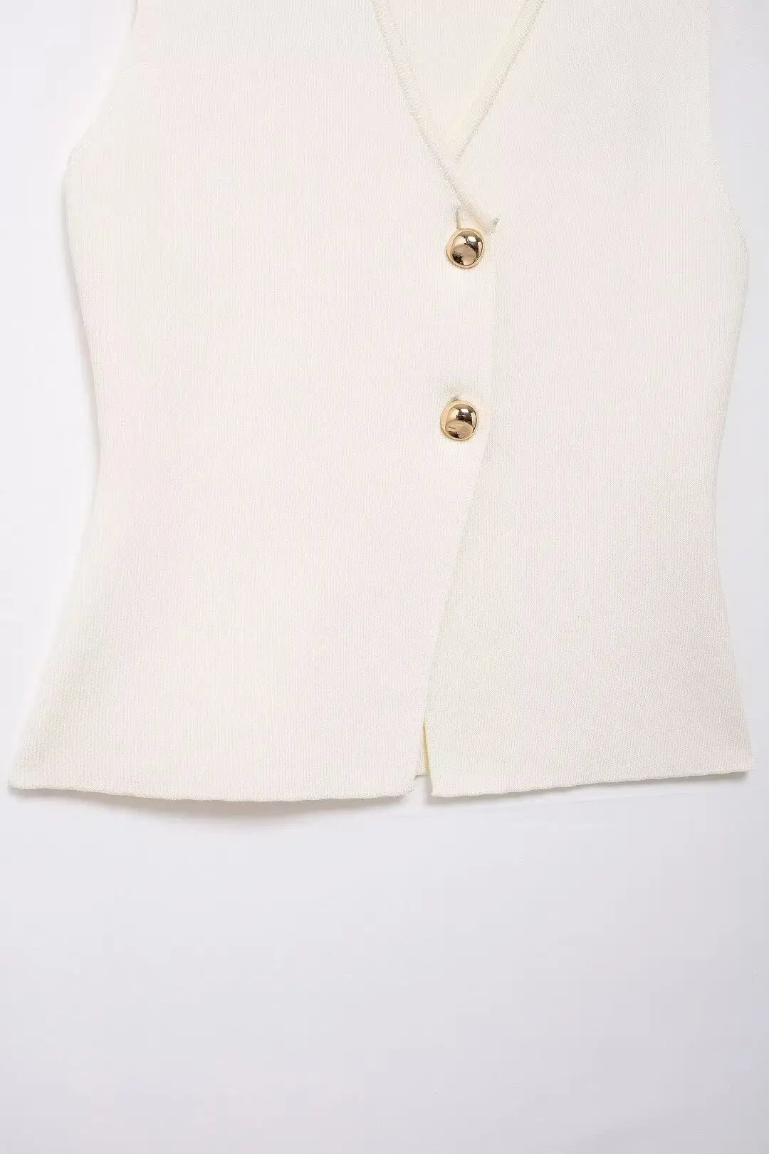 2 Piece Set Chic V-Neck Sleeveless Button Knitted Vest Top + Splicing High Waist Ankle-Length Skirt