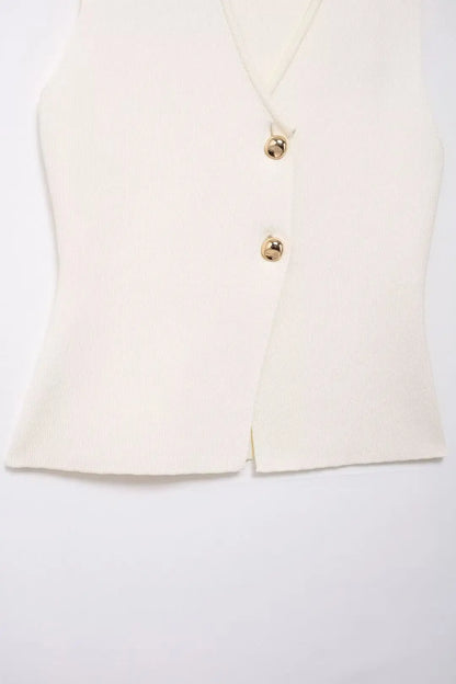 2 Piece Set Chic V-Neck Sleeveless Button Knitted Vest Top + Splicing High Waist Ankle-Length Skirt