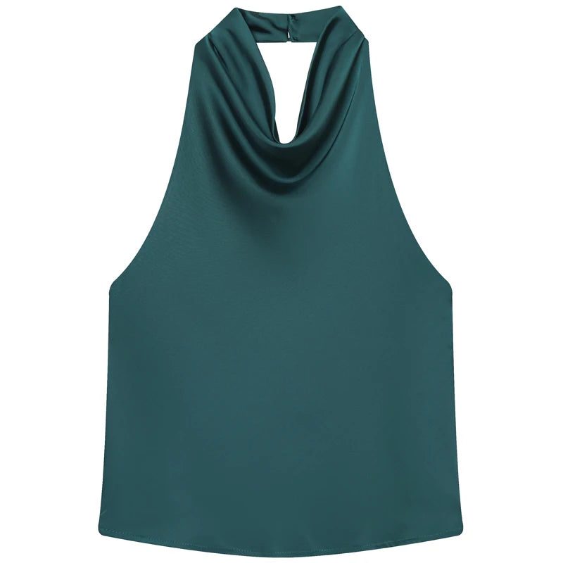 Satin Halter Sleeveless Open back Summer Top Off Shoulder
