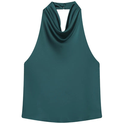 Satin Halter Sleeveless Open back Summer Top Off Shoulder