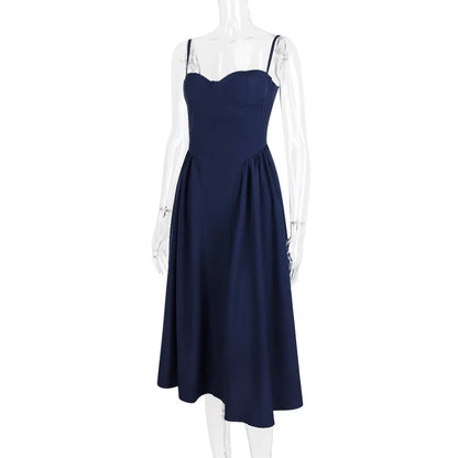 Sweetheart Spaghetti Strap  Fit and Flare Elegant Midi Dress