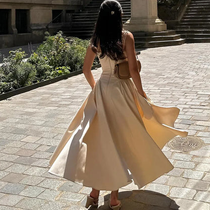 Sweetheart Spaghetti Strap  Fit and Flare Elegant Midi Dress