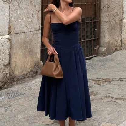 Sweetheart Spaghetti Strap  Fit and Flare Elegant Midi Dress