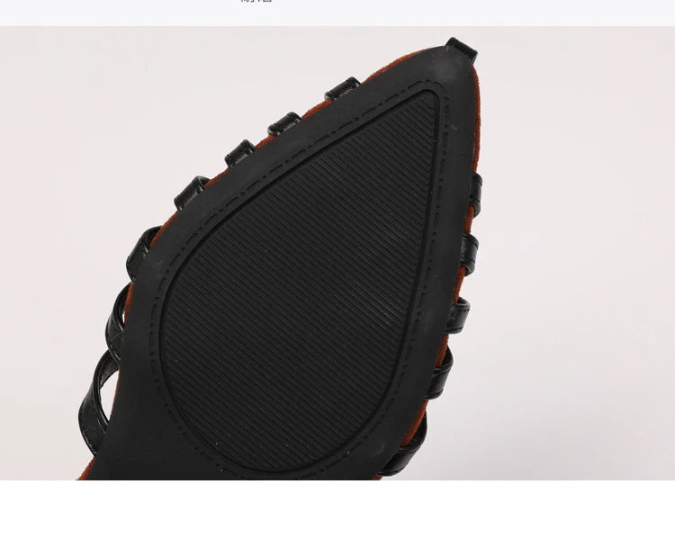 Sandals Summer Low Heel Ankle Strap Buckle Sandals Pointed Toe Hollowed Out T-strap Sandal