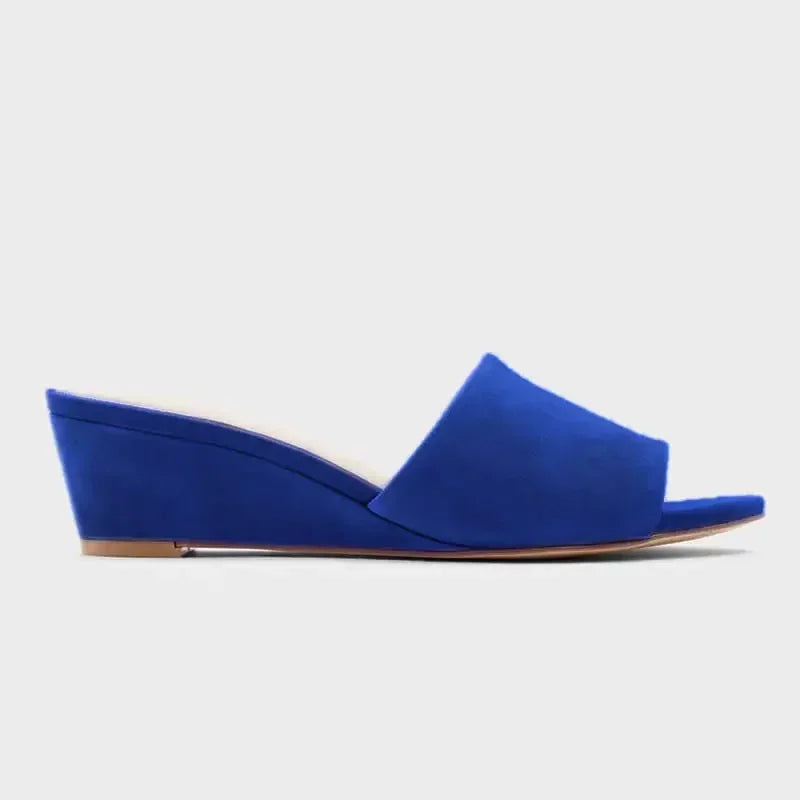 Elegant Summer Slippers 3cm Velvet Mules Wedge Sandals Slippers Open Toe High Heels Casual Dress Woman Shoes Plus Size