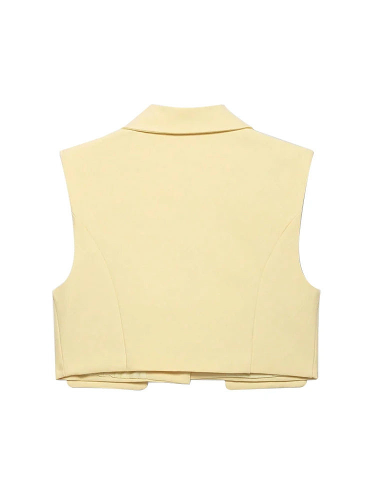 Sleeveless Tank Top Vest  Cropped Waistcoat Lapel Collar