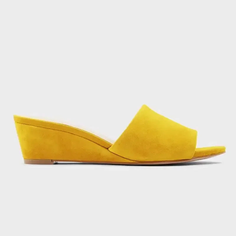 Elegant Summer Slippers 3cm Velvet Mules Wedge Sandals Slippers Open Toe High Heels Casual Dress Woman Shoes Plus Size