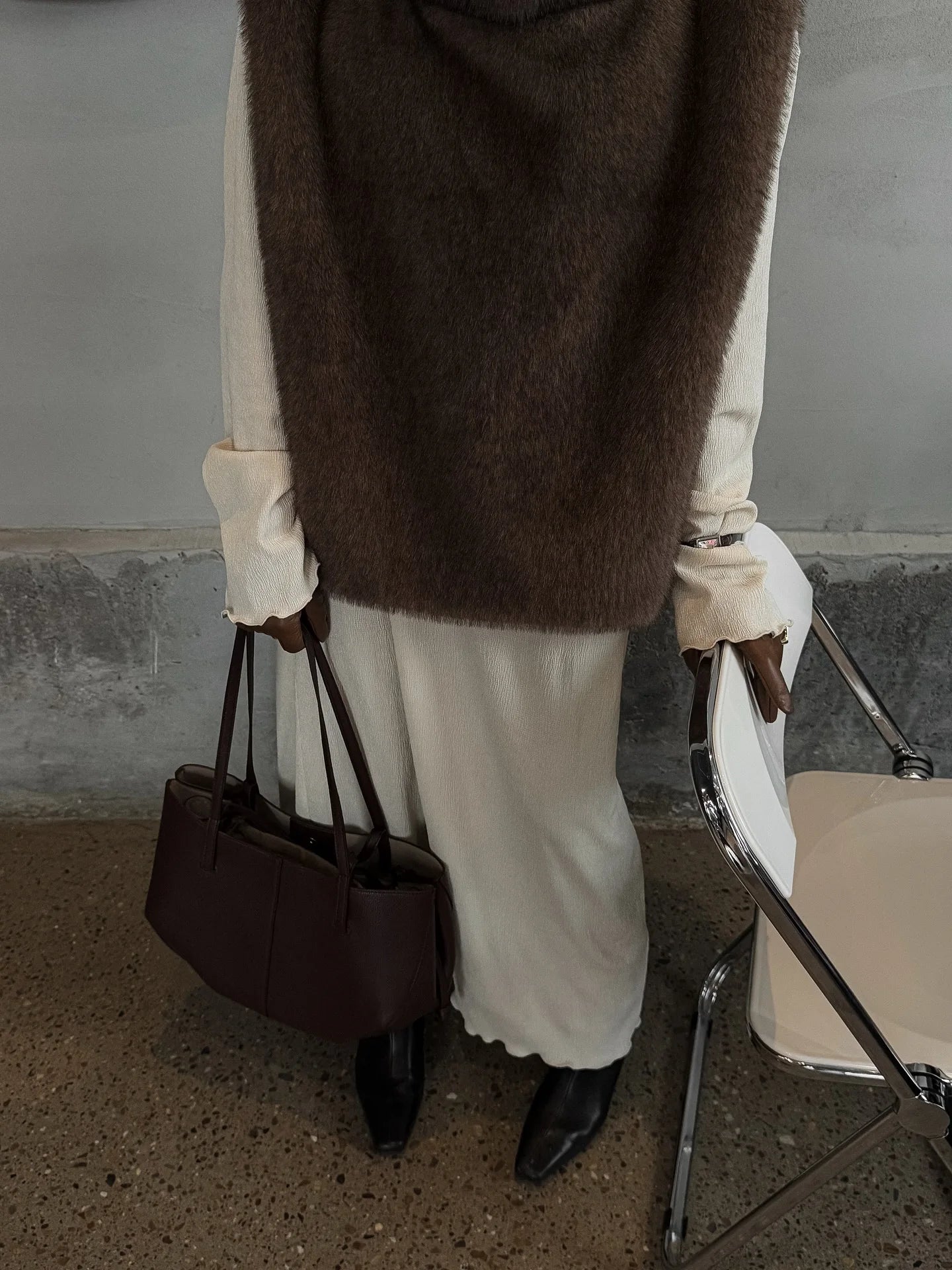 Chic Brown Sleeveless Faux Fur Vest Women's Casual Loose Fit