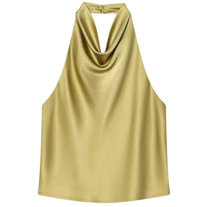 Satin Halter Sleeveless Open back Summer Top Off Shoulder