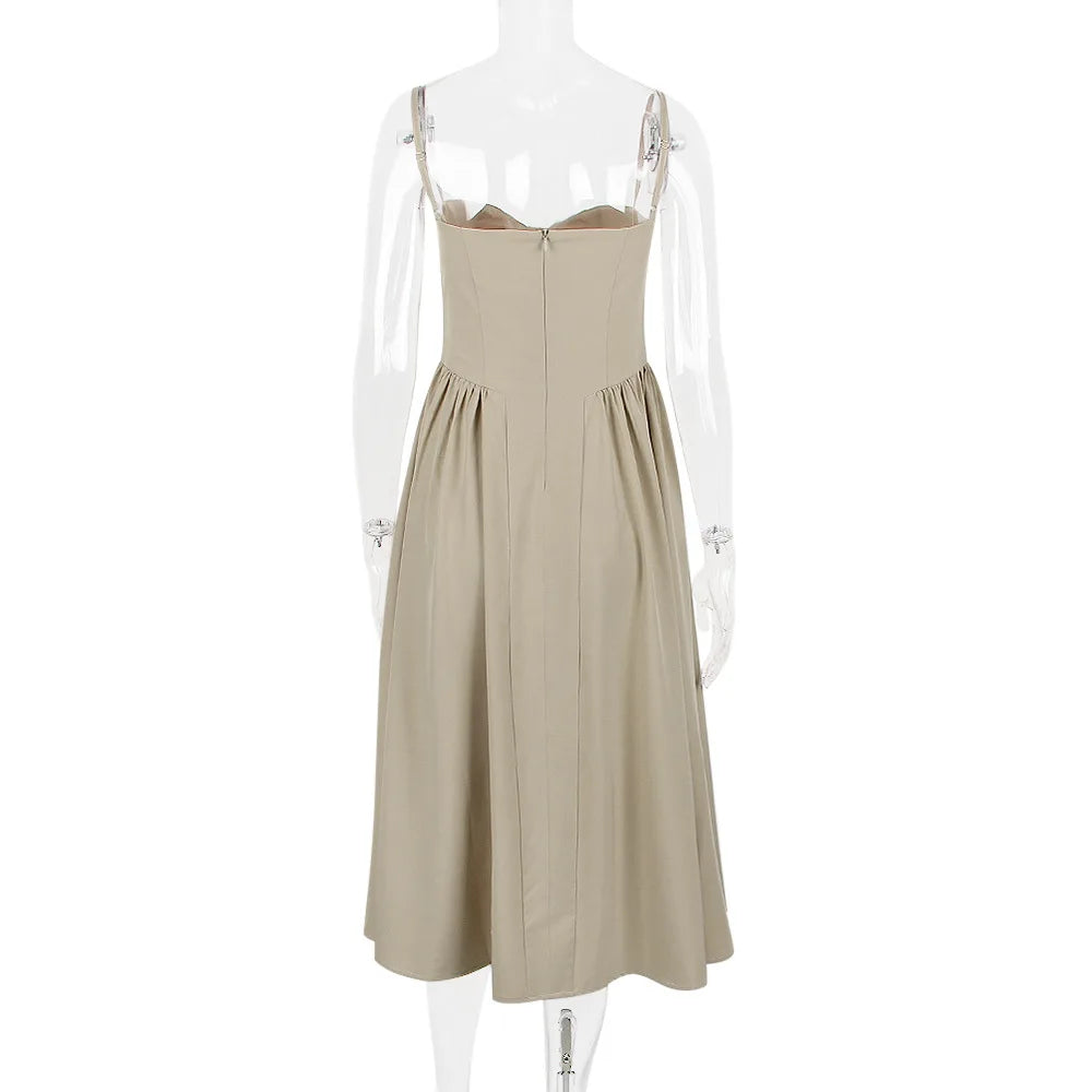 Sweetheart Spaghetti Strap  Fit and Flare Elegant Midi Dress