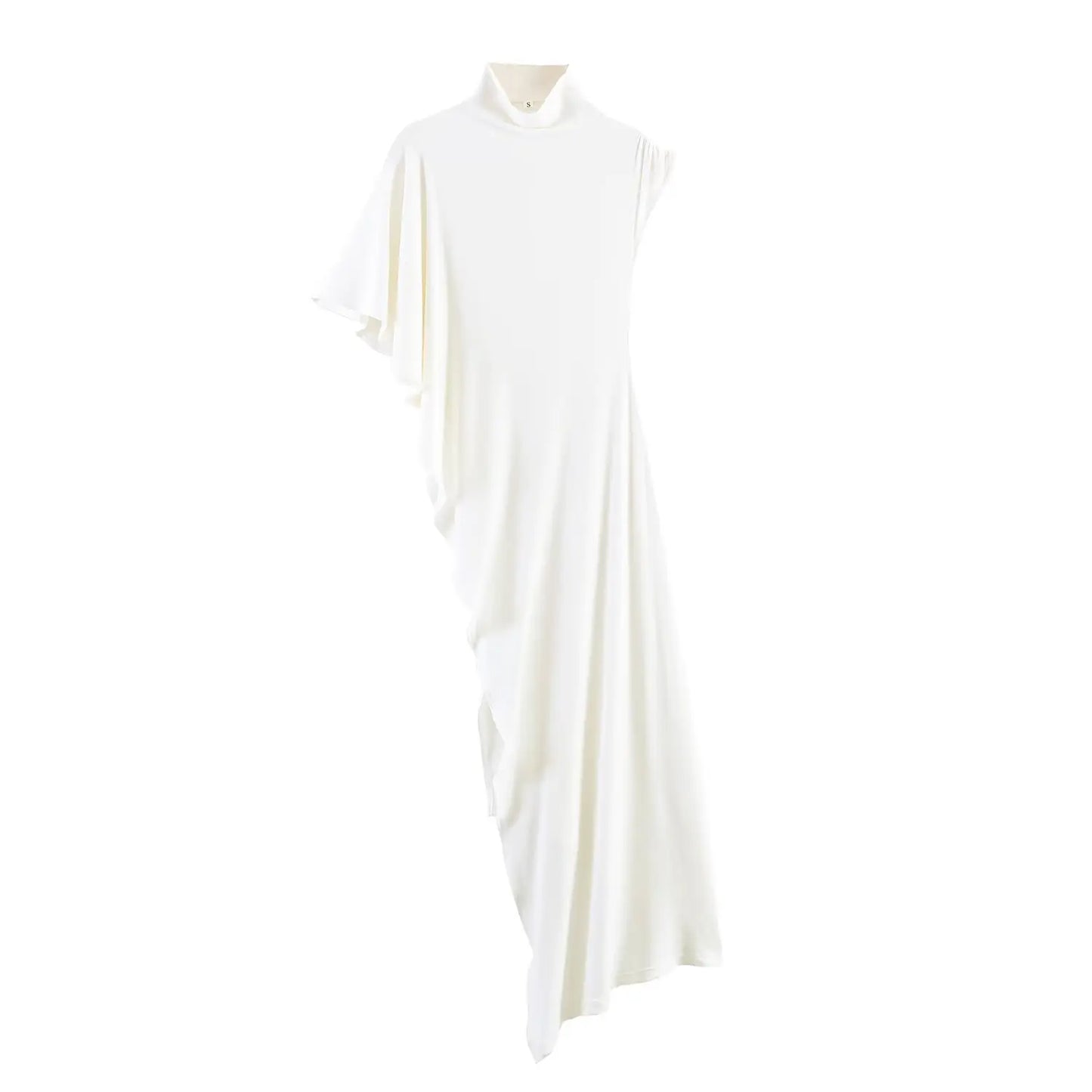 Short-Sleeve High-Neck Asymmetrical Pleated T shirt