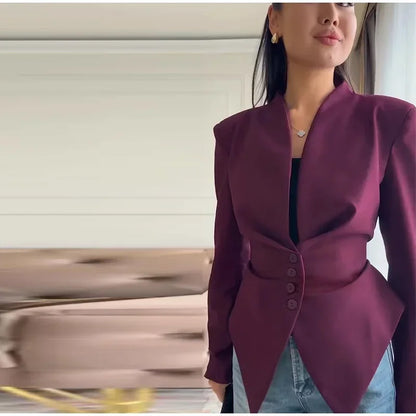 Casual Lace Up Solid Blazer Women Fashion Slim V-neck Single Breasted Full Sleeve Jacket Female 2026 Spring Lady Outwears New