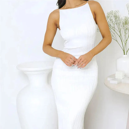 Long Ruched Sleeveless  dress - Back Split Dress