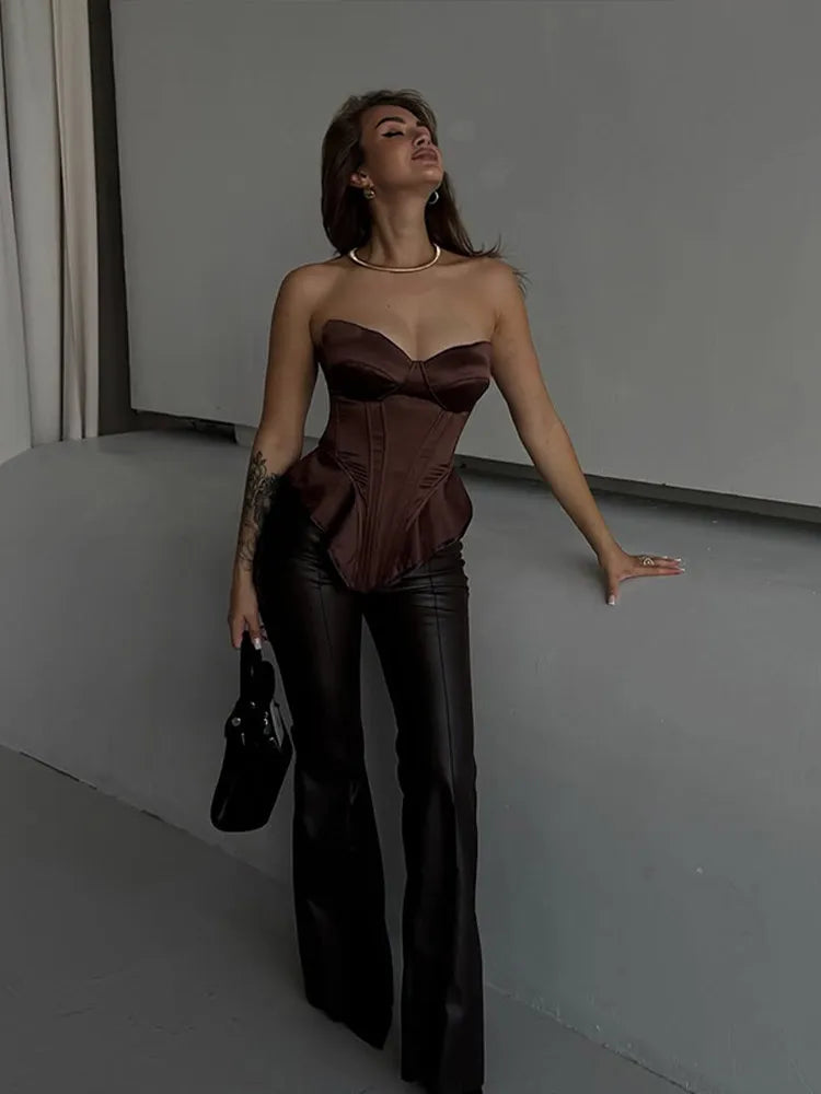 Black Strapless Corset Top Women Fashion Solid Sleeveless Backless Slim Short Vest 2026 Lady Fashion Party Evening Vacation Tops
